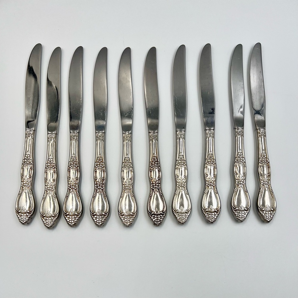 Oneida Huntington Dinner Knives Set of 10 Stainless Floral Flatware